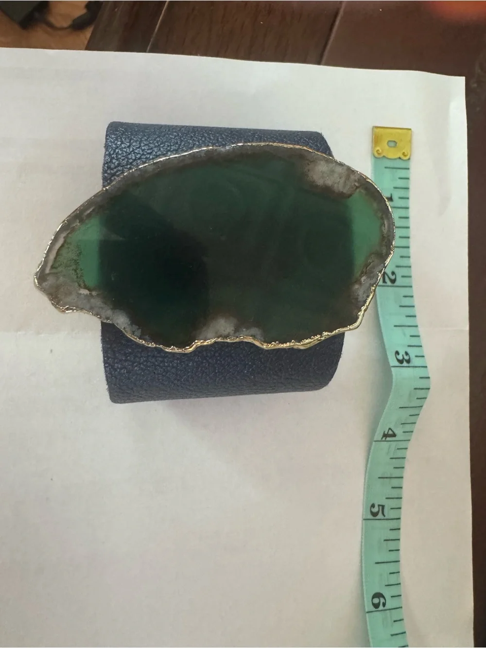 Handcrafted Green Agate Statement Cuff Bracelet - Navy Leather Band
